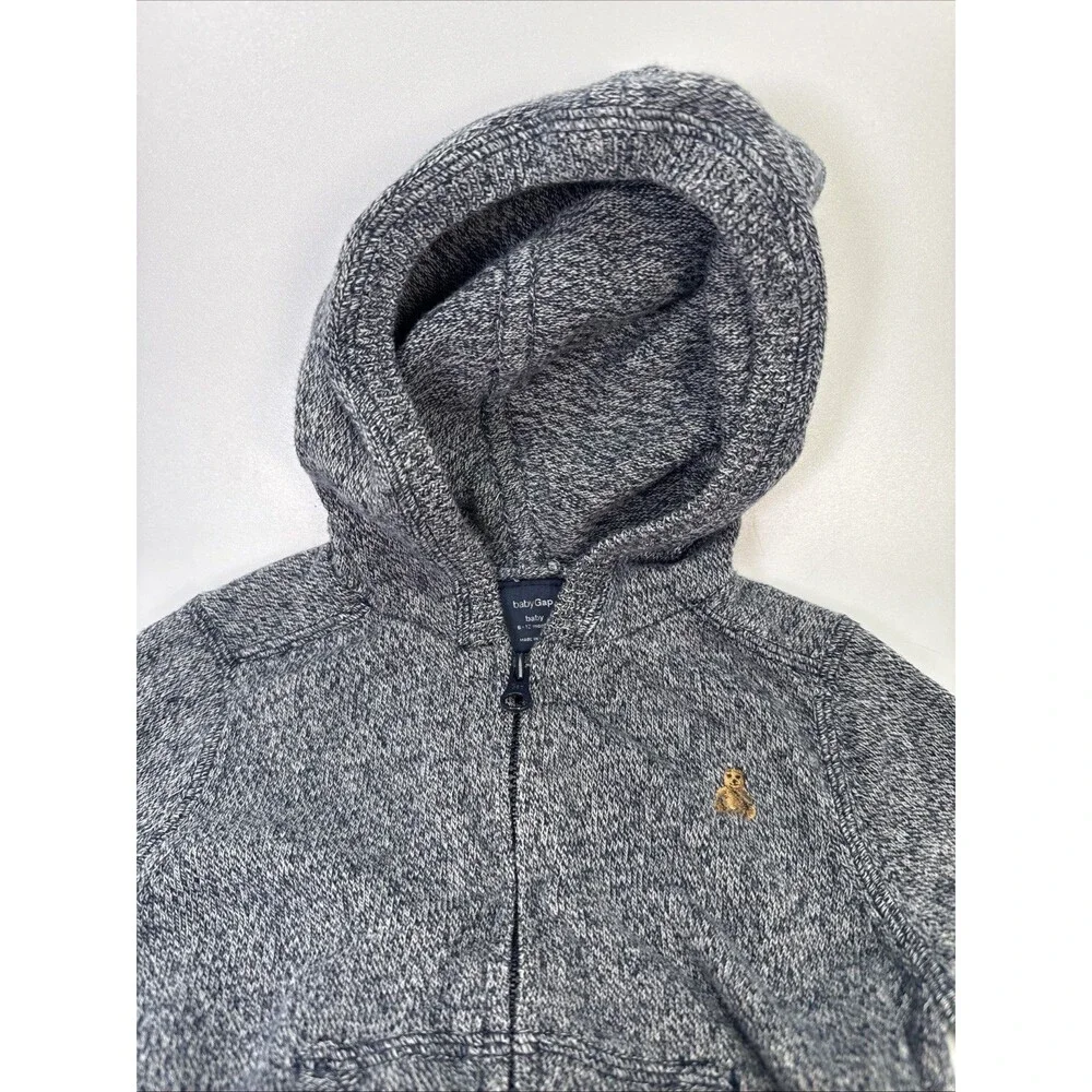 Baby Gap 6-12 Month Zip Blue Hoodie Sweatshirt Bear Logo Pockets 100% Cotton